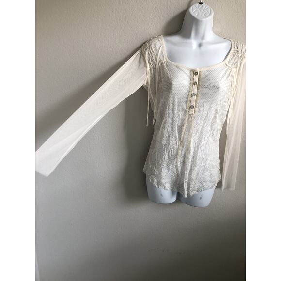 EUC Sun Light White Sheer Polka Dot with Shoulder Ties Long Sleeve Blouse Size 1 - Picture 2 of 4